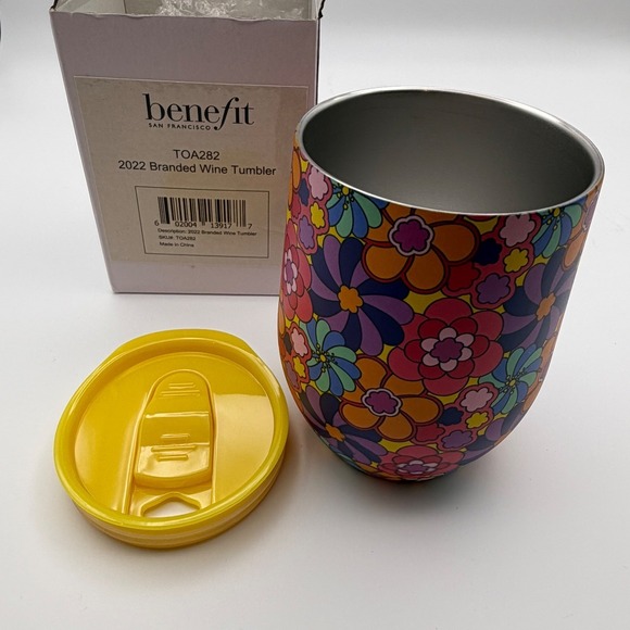 Wine Tumbler Floral Benefit Cosmetics San Francisco 2022 Branded Retro New - Picture 11 of 16